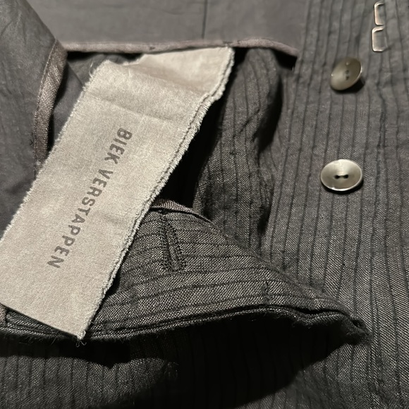 BIEK VERSTAPPEN 100% LINEN PINSTRIPE HIGH-WAISTED RELAXED CUT TROUSERS, Size S - Picture 7 of 8